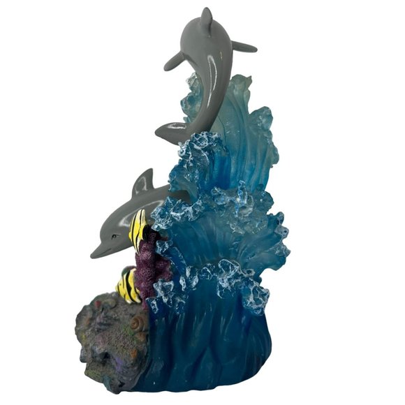 Vintage 1990s Splashing Dolphins Figurine Room Decor Water Coral Moorish 7 in - Picture 5 of 11